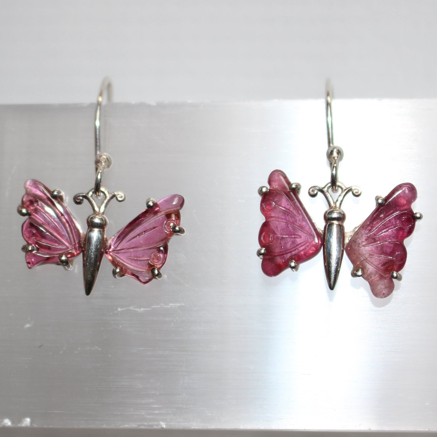 Pink Tourmaline sterling silver butterfly earrings