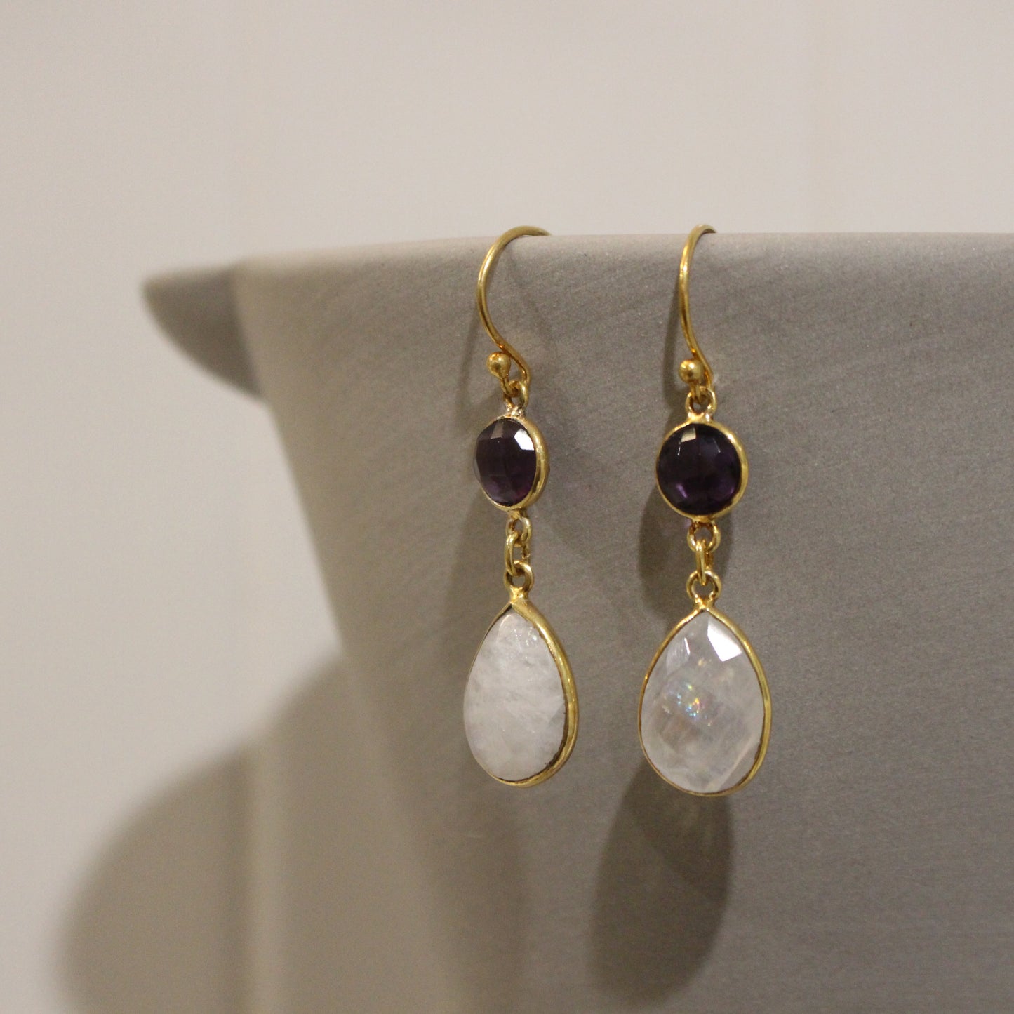Gold filled amethyst and moonstone drop earrings