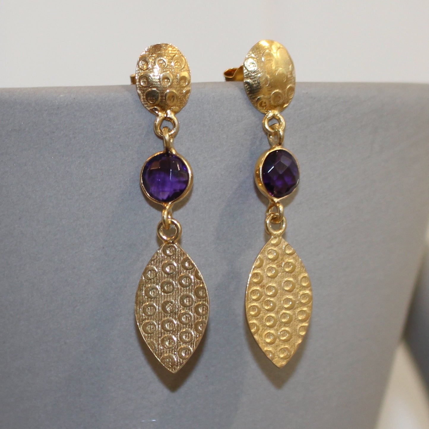 Gold filled amethyst faceted stud drop earrings