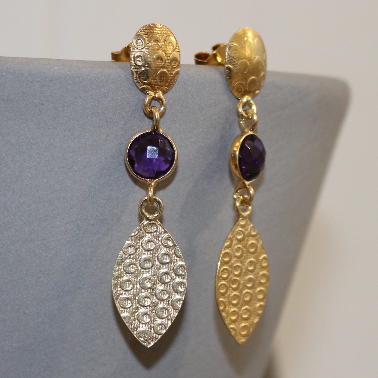 Gold filled amethyst faceted stud drop earrings