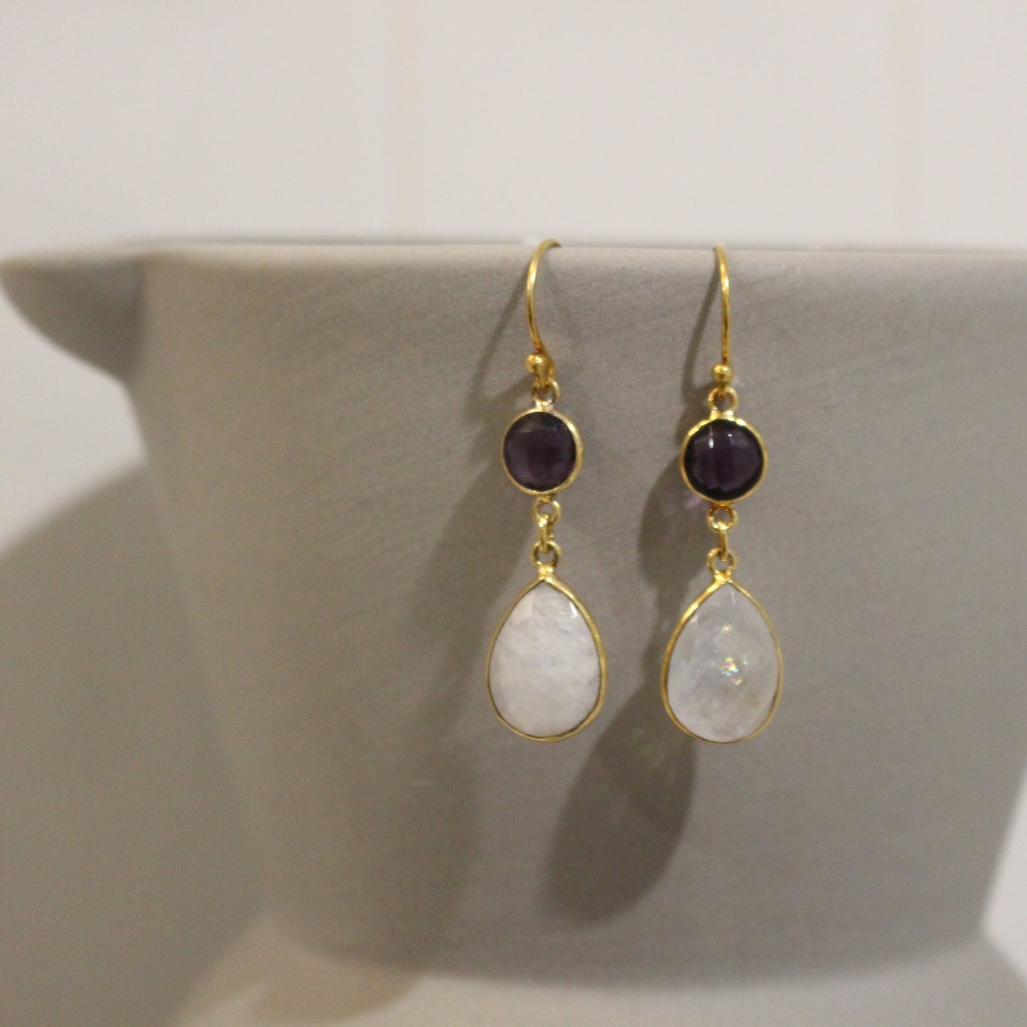 Gold filled amethyst faceted stud drop earrings