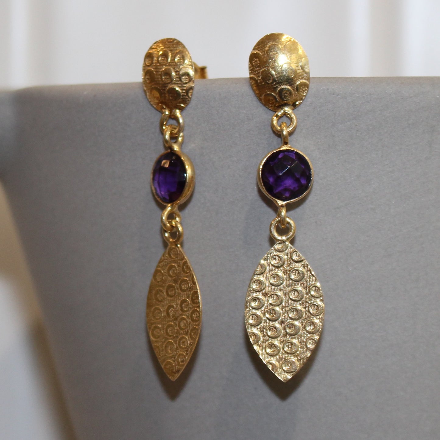 Gold filled amethyst faceted stud drop earrings