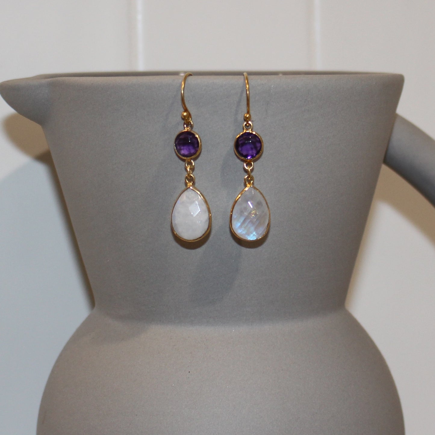 Gold filled amethyst and moonstone drop earrings