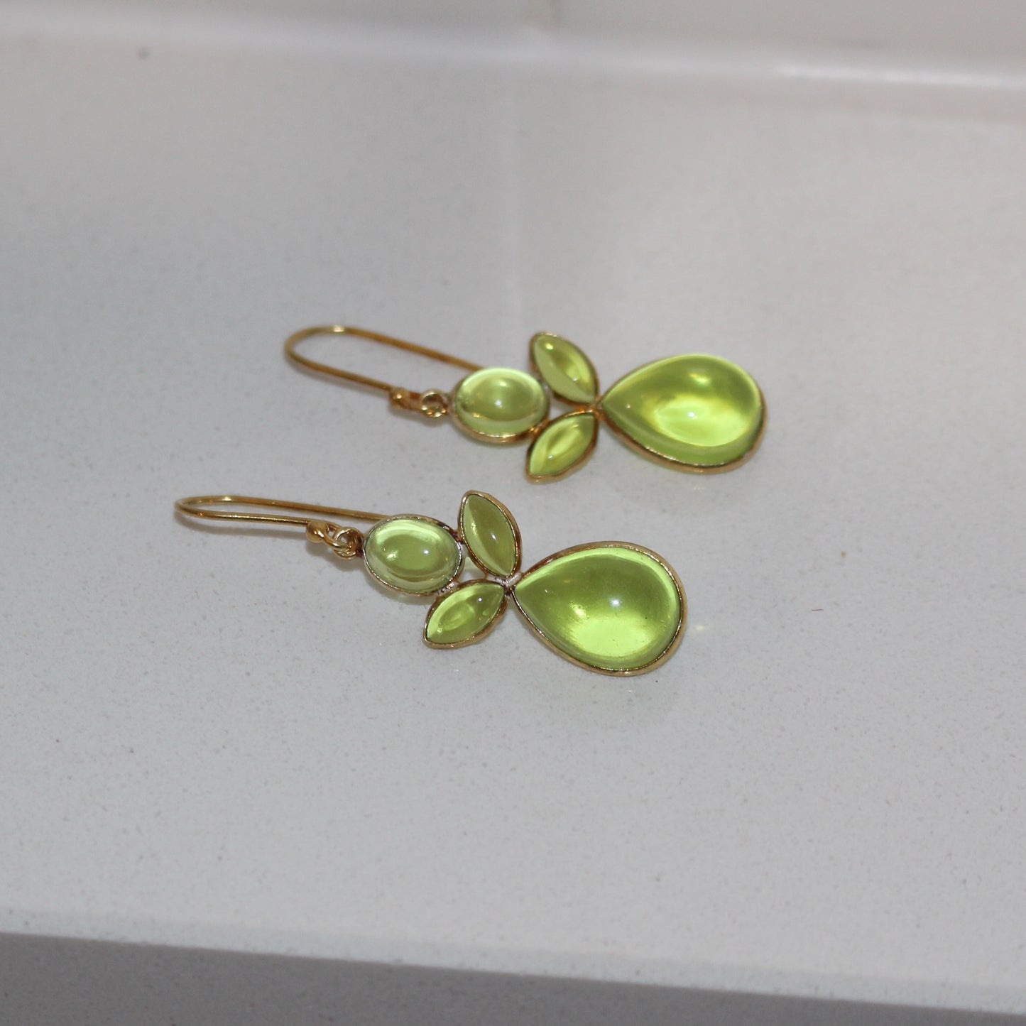 Gold filled green crystal drop earrings