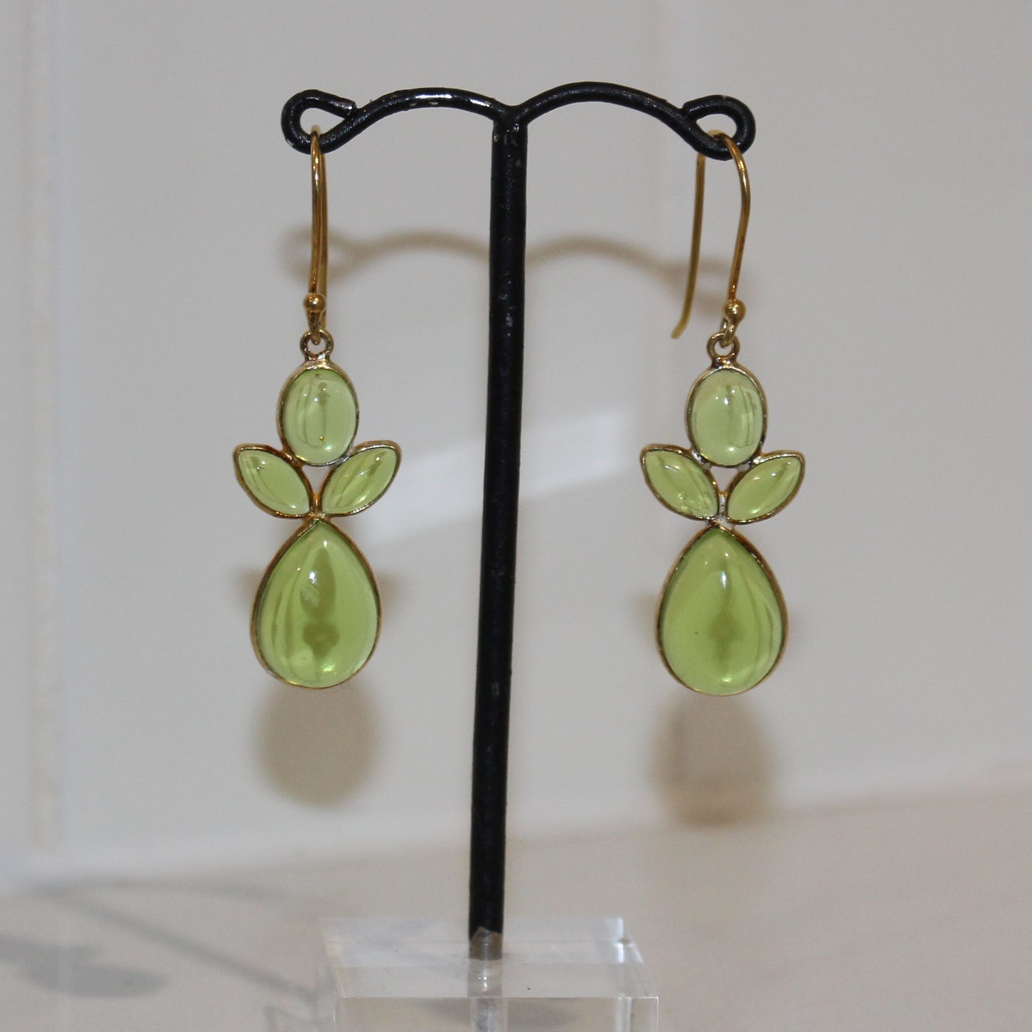 Gold filled green crystal drop earrings