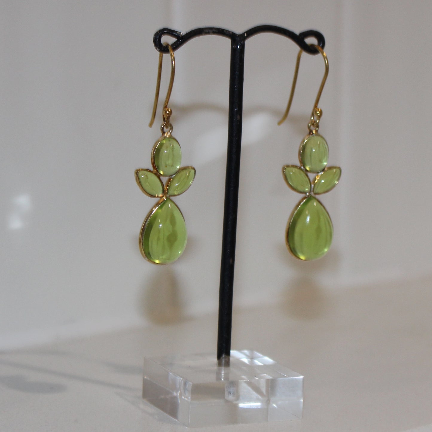 Gold filled green crystal drop earrings
