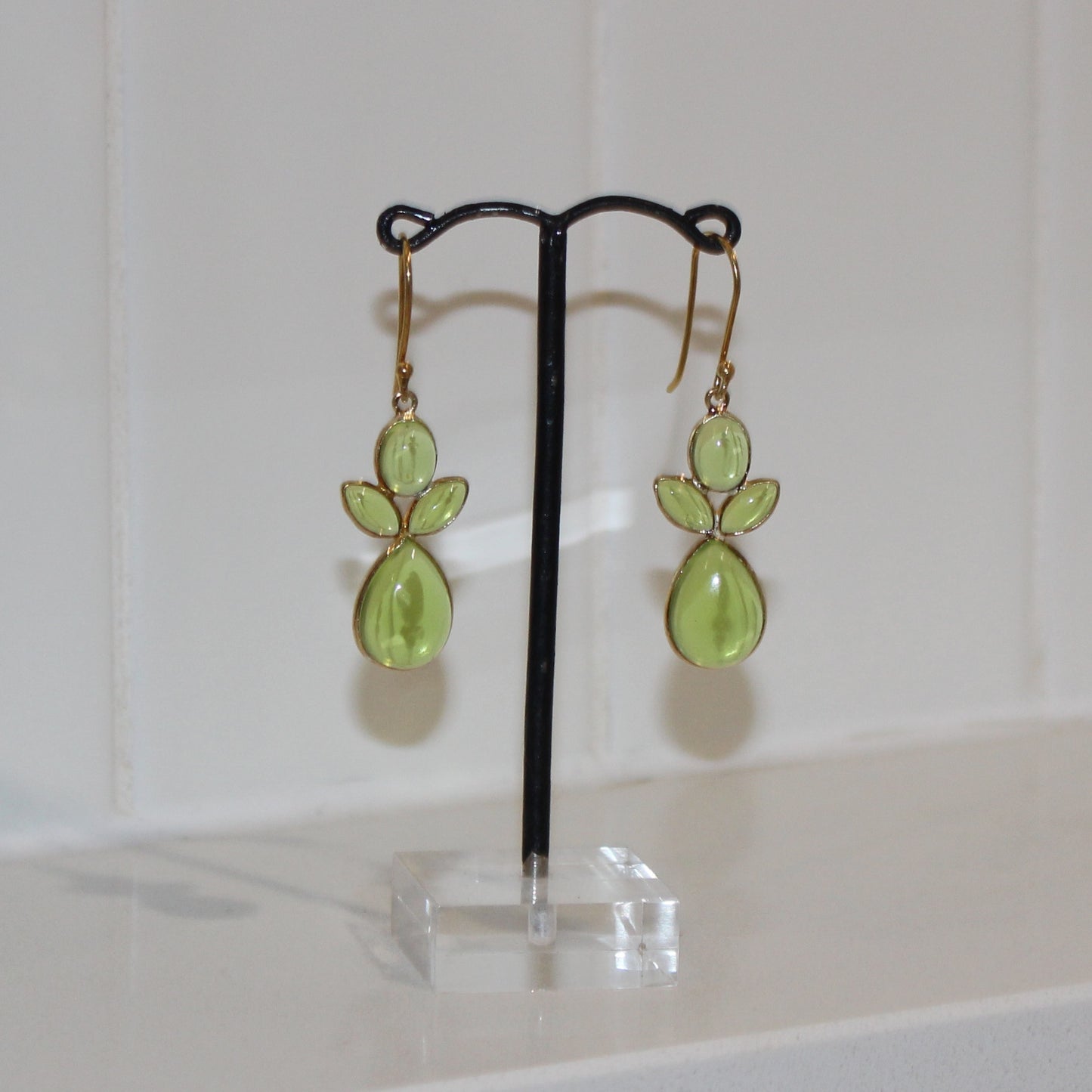 Gold filled green crystal drop earrings