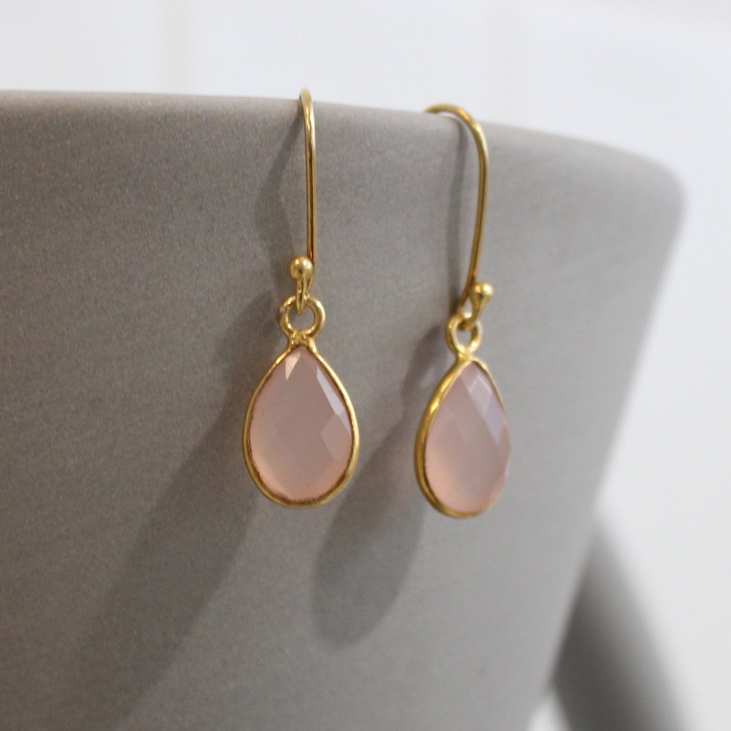 Gold filled pink chalcedony drop earrings