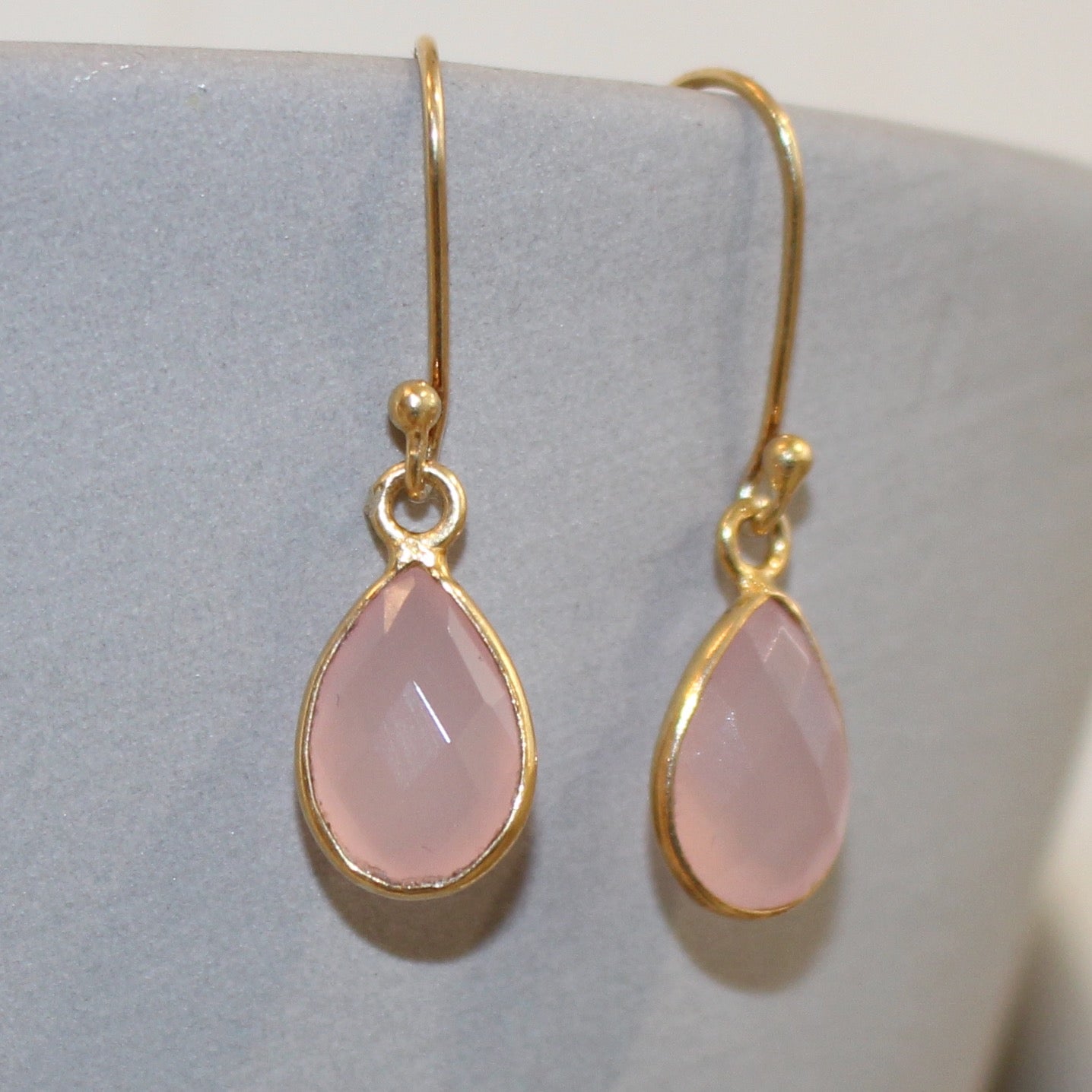 Gold filled pink chalcedony drop earrings