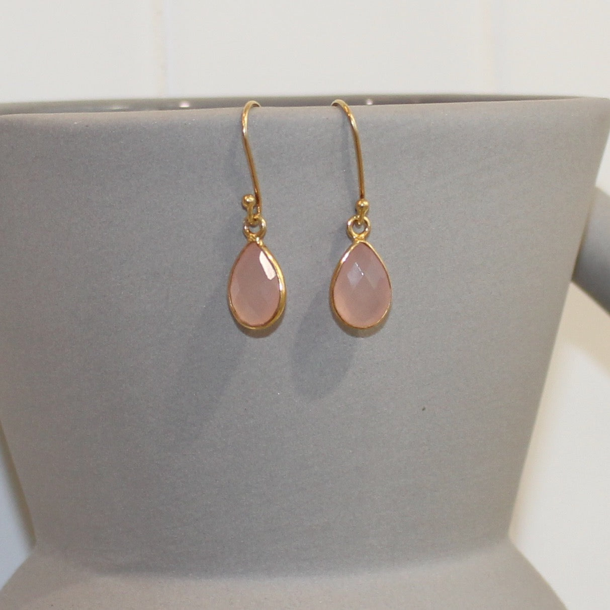 Gold filled pink chalcedony drop earrings