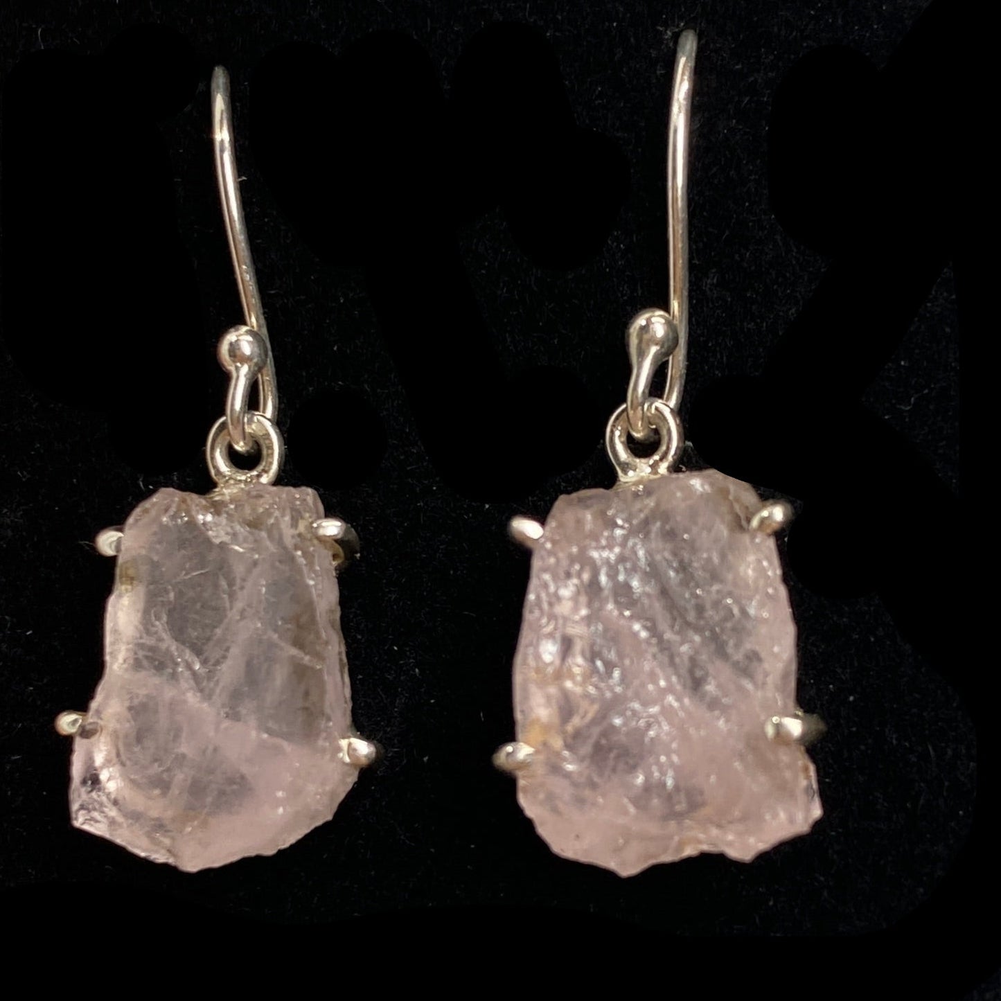 Rose Quartz rough cut sterling silver earrings