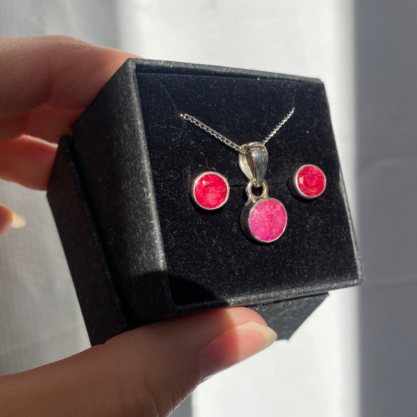 Ruby set, studs and pendant