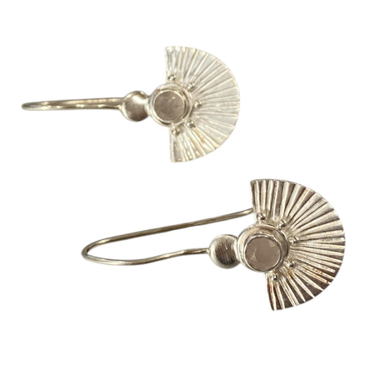 Silver rose quartz fan earrings