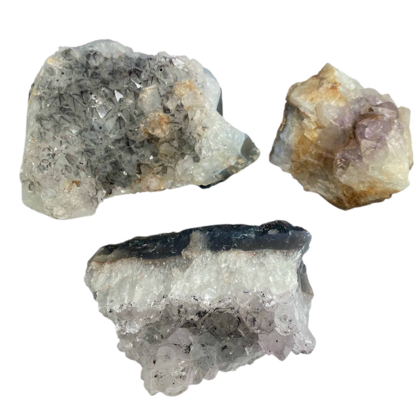 3 x amethyst clusters