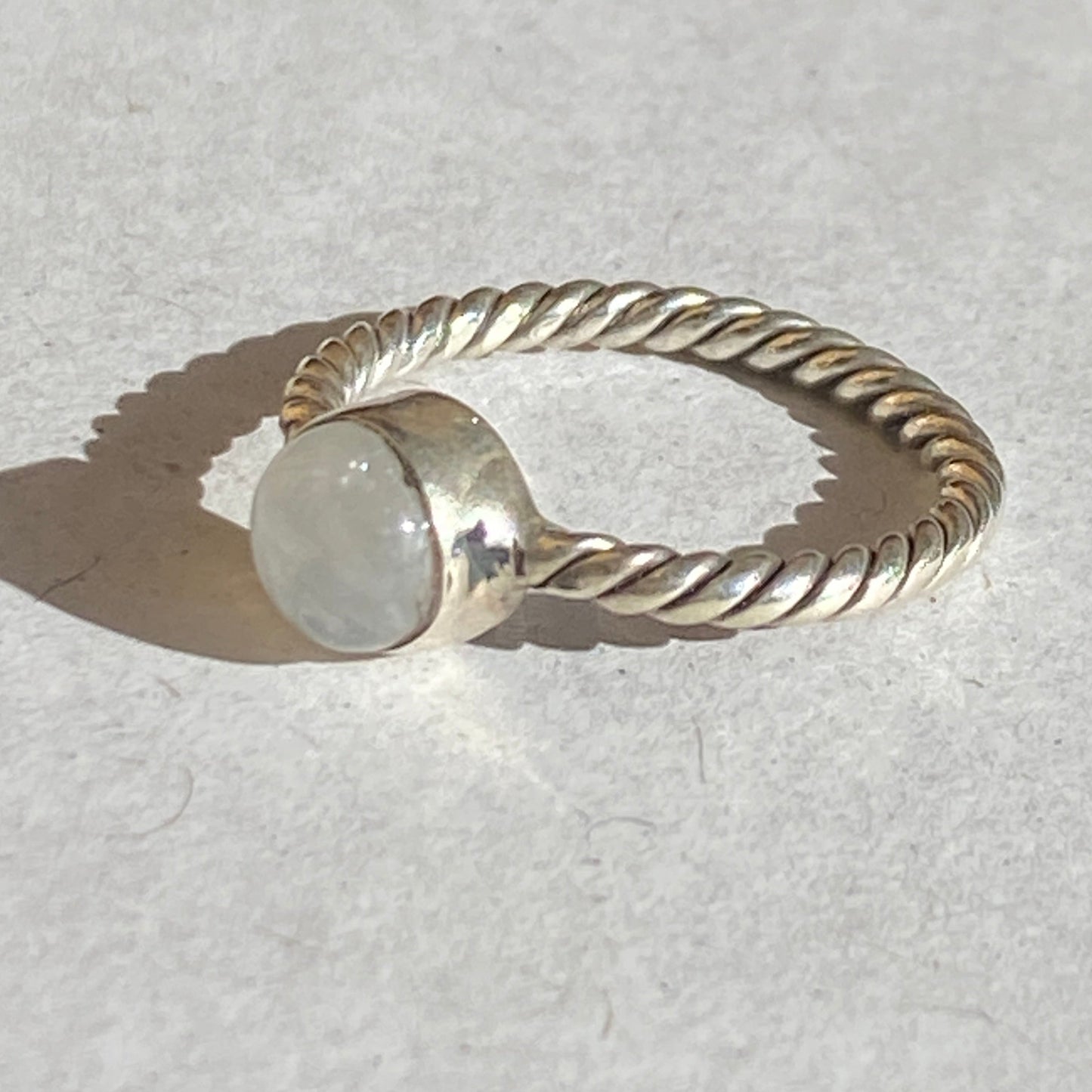 Moonstone 6mm sterling silver twisted band ring size 5.5US