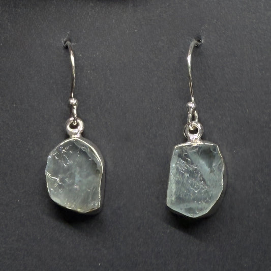 Aqua marine natural rough cut sterling silver earrings