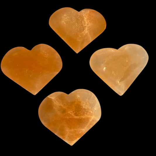 4 x selenite hearts (7-8cm) orange selenite