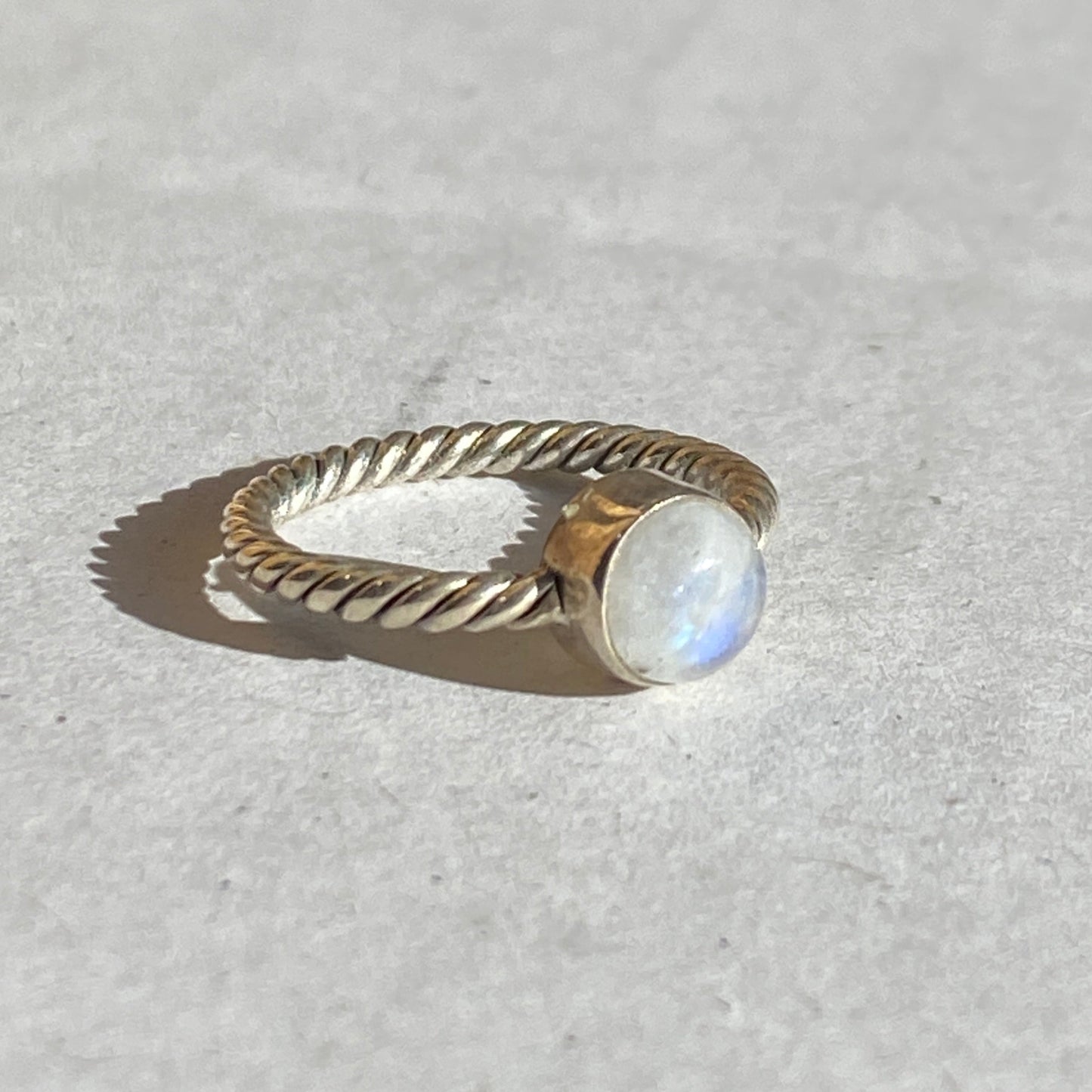 Moonstone 6mm sterling silver twisted band ring size 5.5US