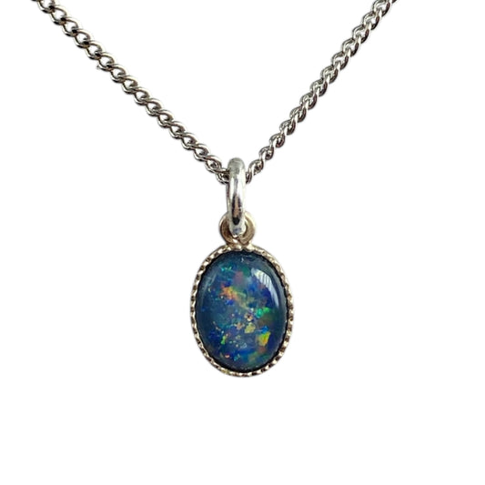 Australian opal pendant 6 x8mm sterling silver