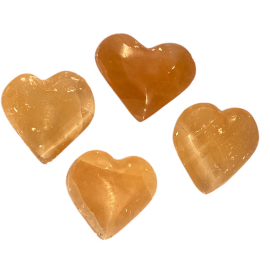 4 x selenite hearts (5-6cm) orange selenite