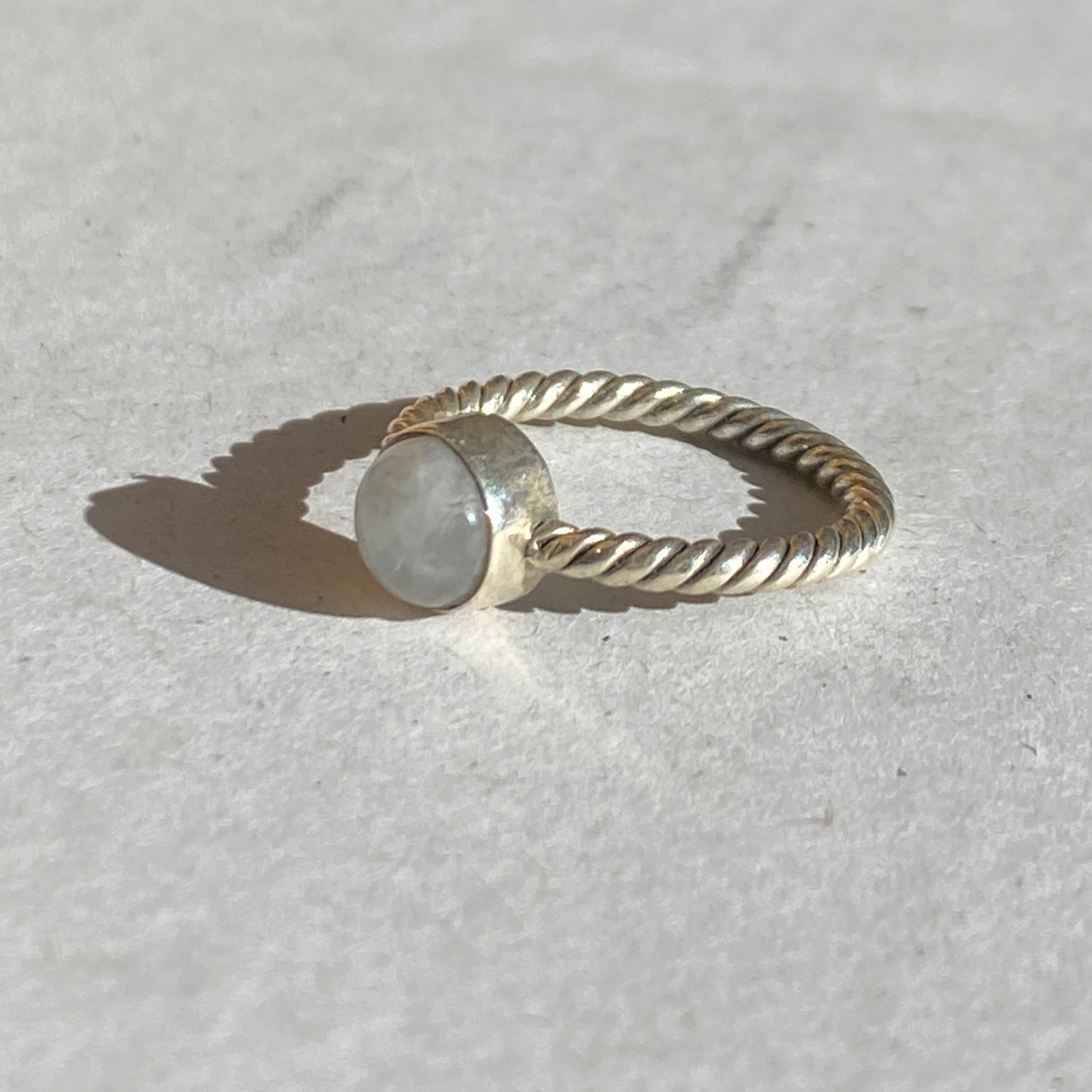 Moonstone 6mm sterling silver twisted band ring size 5.5US