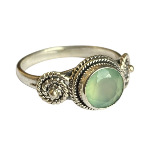 Sterling silver 8mm rings with  swirl design aqua chalcedony