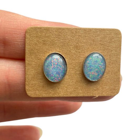Australian opal 8x10mm sterling silver studs