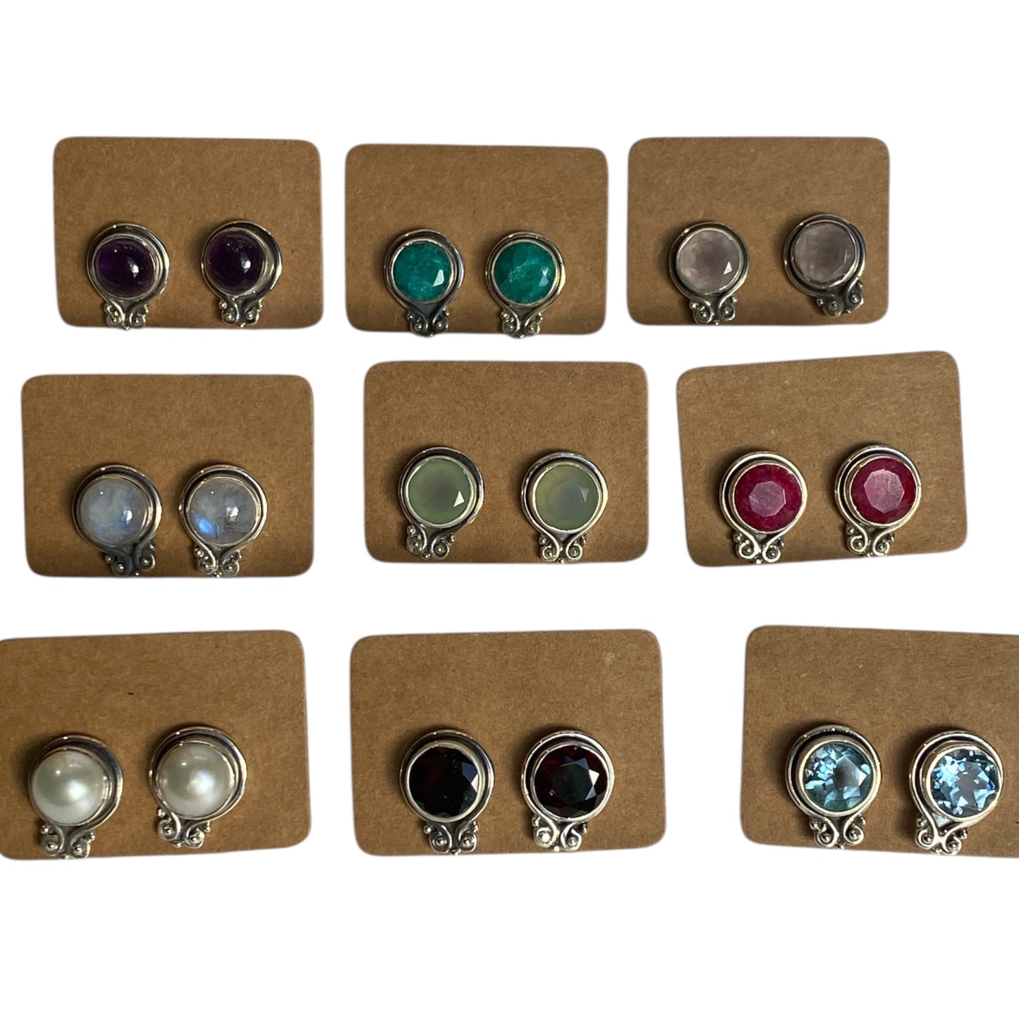 Sterling silver earrings studs multiply stones
