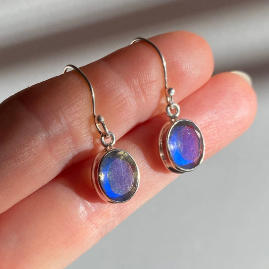 Labradorite sterling silver double bezel faceted earring blue fire