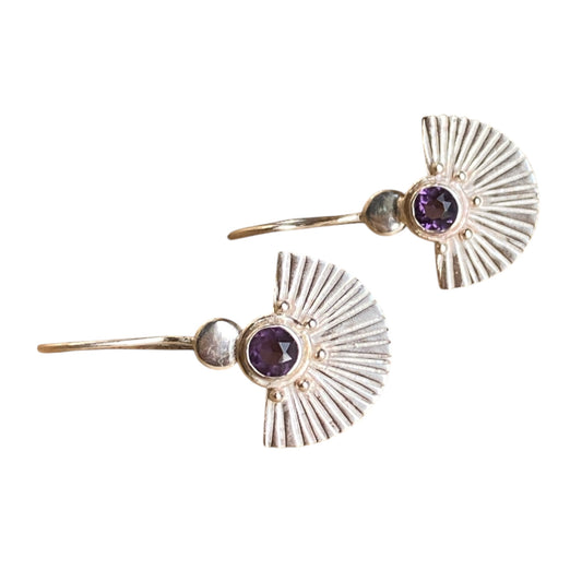 Silver amethyst fan earrings