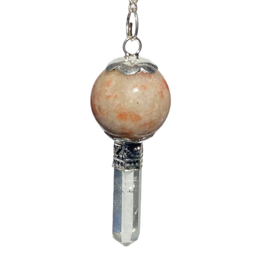 Sun stone pendulum with quartz point