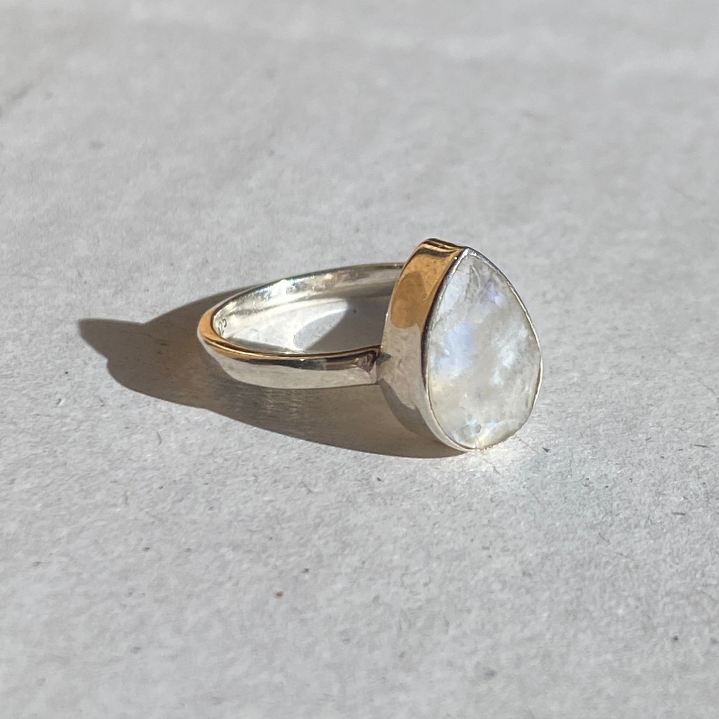 Moonstone tear drop sterling silver ring 6x 8mm