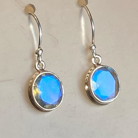 Labradorite sterling silver double bezel faceted earring blue fire