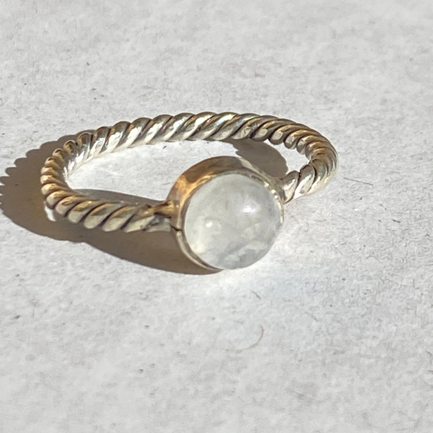 Moonstone 6mm sterling silver twisted band ring size 5.5US