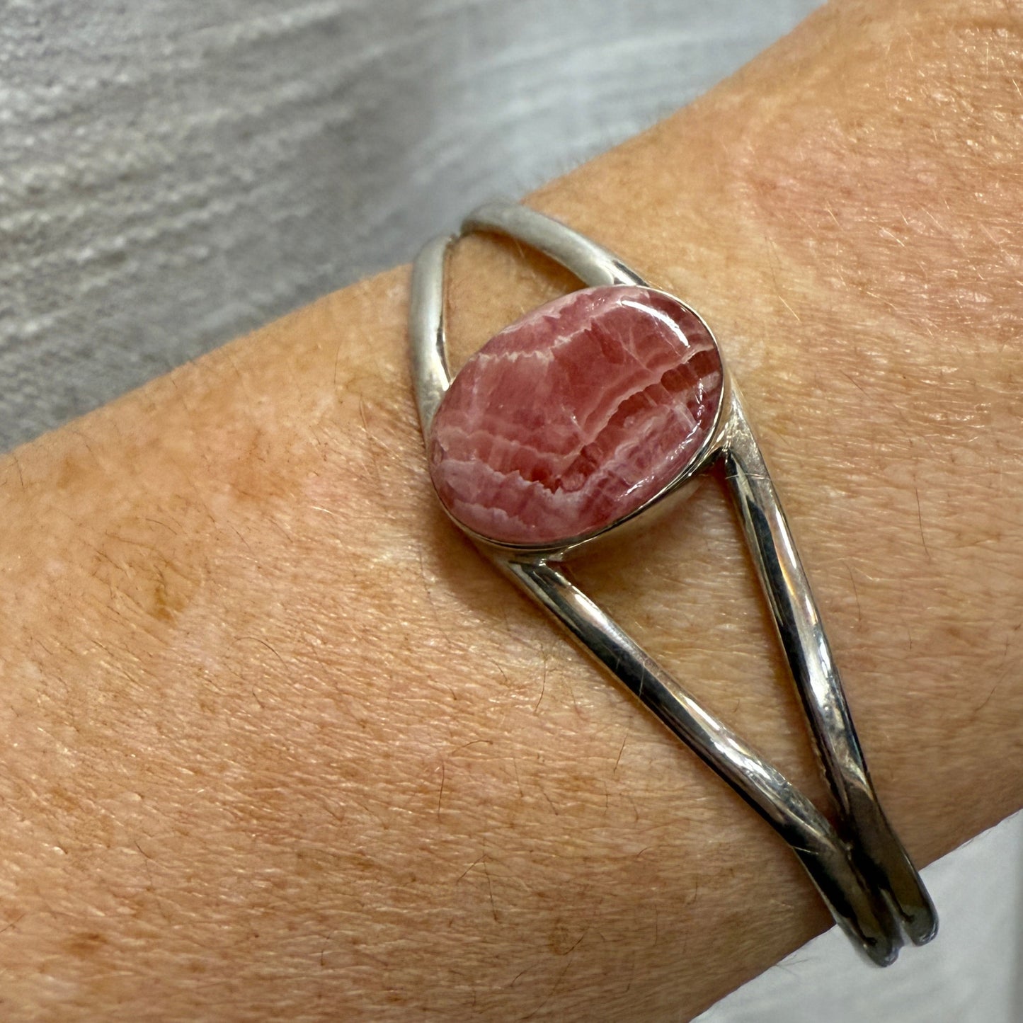 Rhodocrosite sterling silver bangle