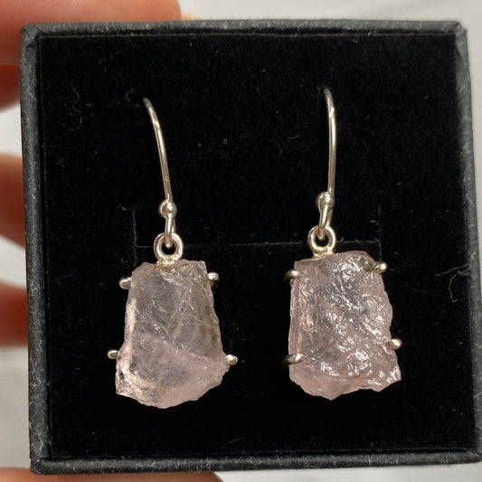 Rose Quartz rough cut sterling silver earrings
