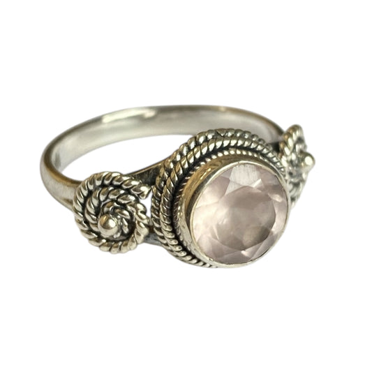 Sterling silver 6mm rings with  swirl design Rose Quartz