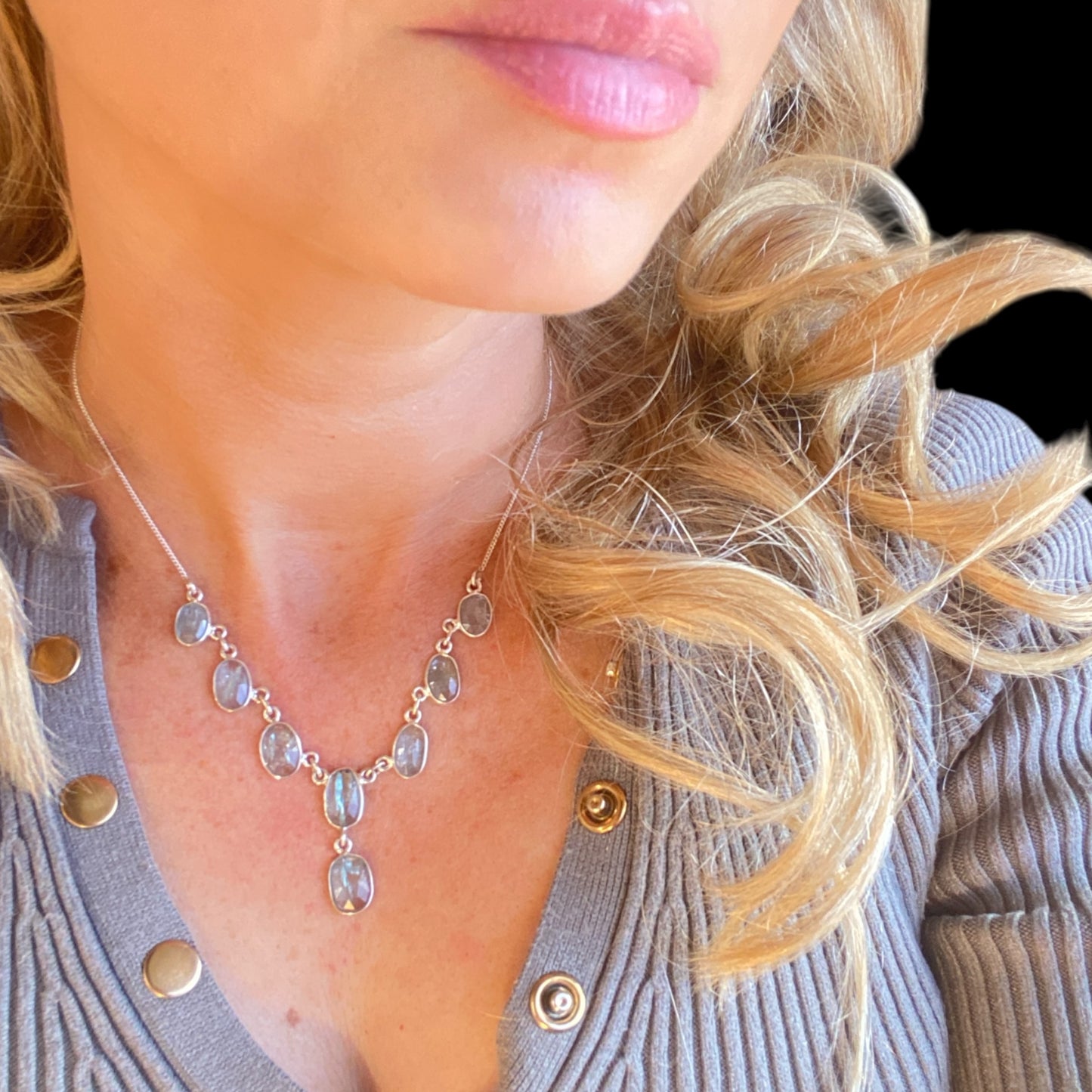 Aqua kyanite sterling silver necklace