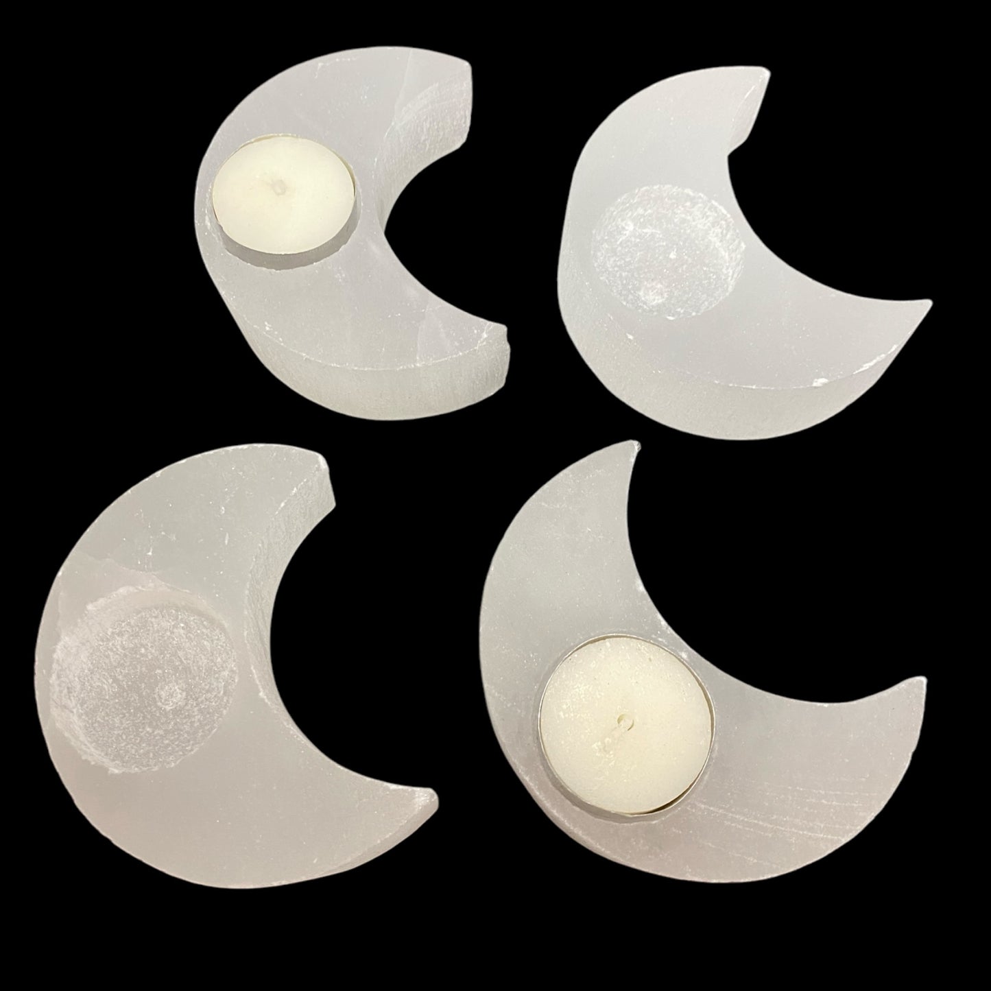Selenite moon tea light candle holders