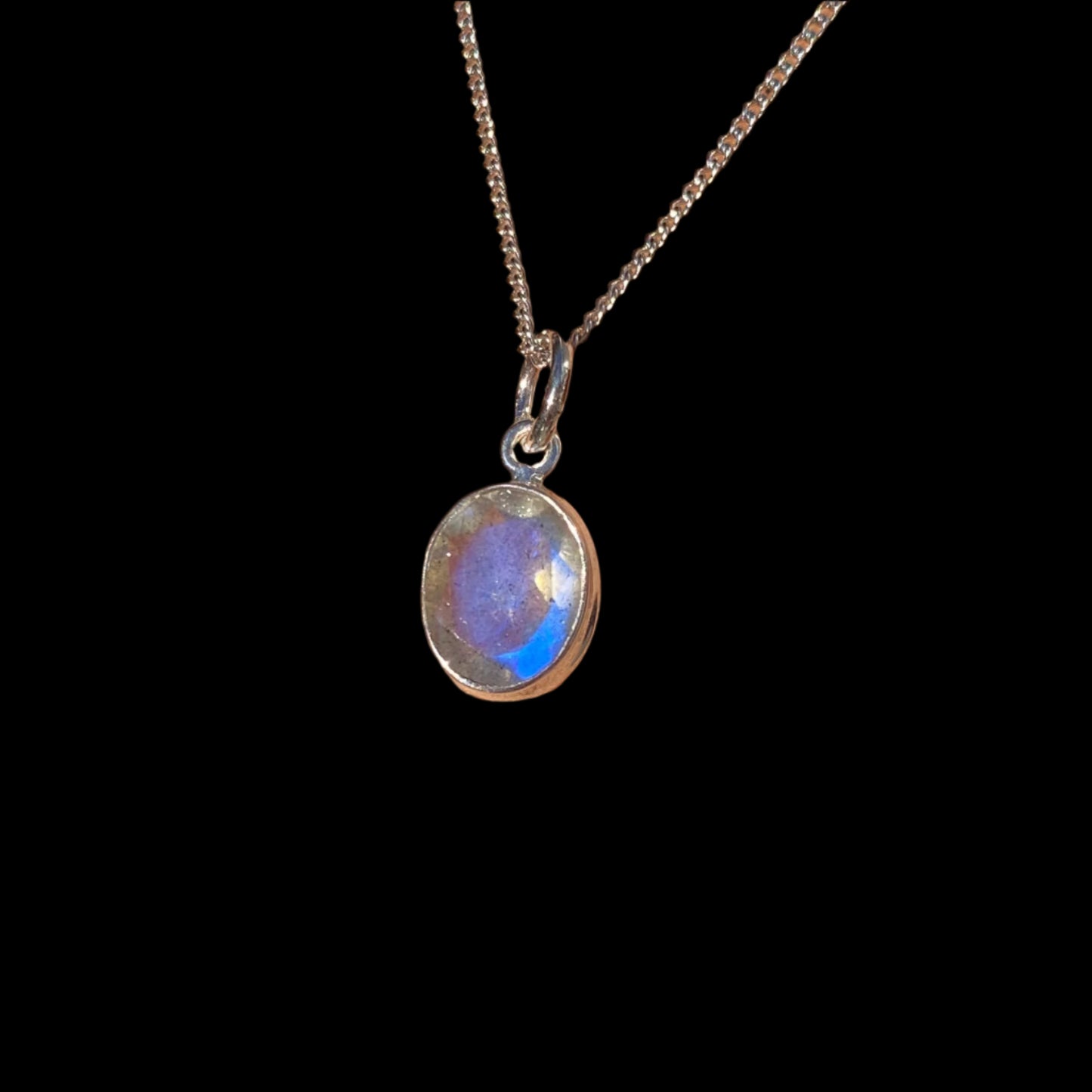 Blue fire Labradorite pendant 8x10mm faceted sterling silver