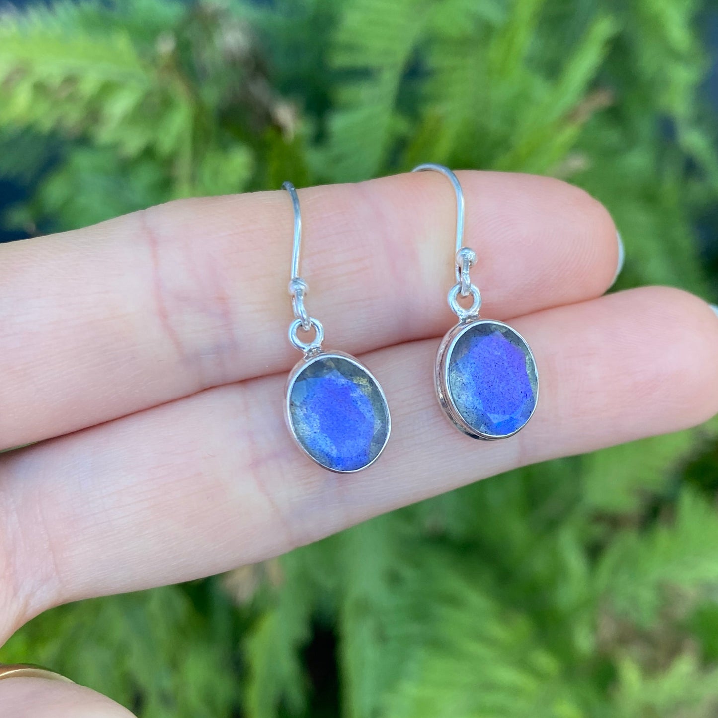 Labradorite sterling silver double bezel faceted earring blue fire