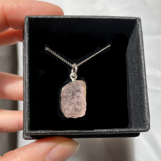Rose quartz pendant set in sterling silver