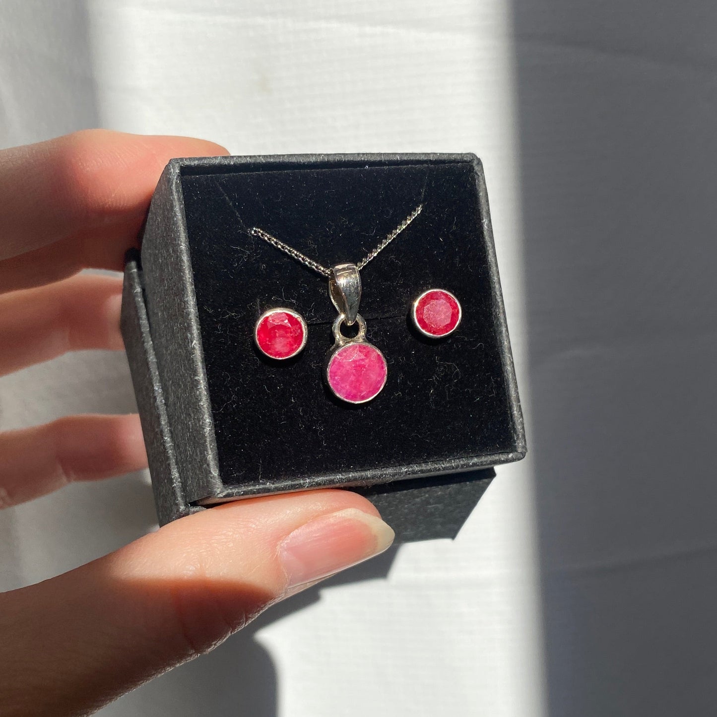 Ruby set, studs and pendant