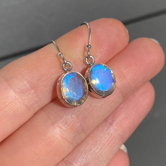 Labradorite sterling silver double bezel faceted earring blue fire