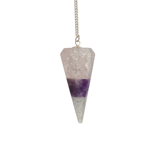 Rose Quartz, Amethyst, clear quartz faceted Pendulum