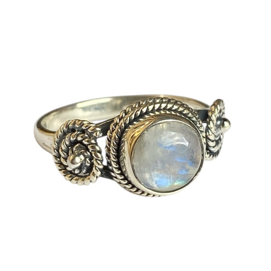 Sterling silver 8mm rings with  swirl design moonstone
