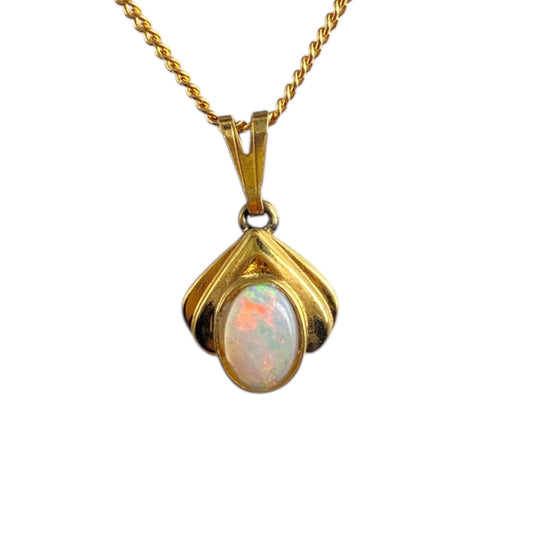 Sterling silver gold plated white solid opal pendant