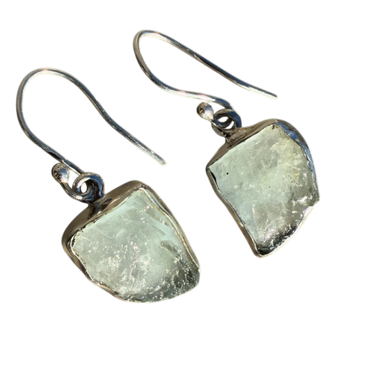 Aqua marine natural rough cut sterling silver earrings