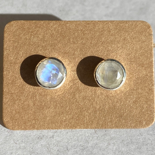 Moonstone sterling silver studs faceted 6mm