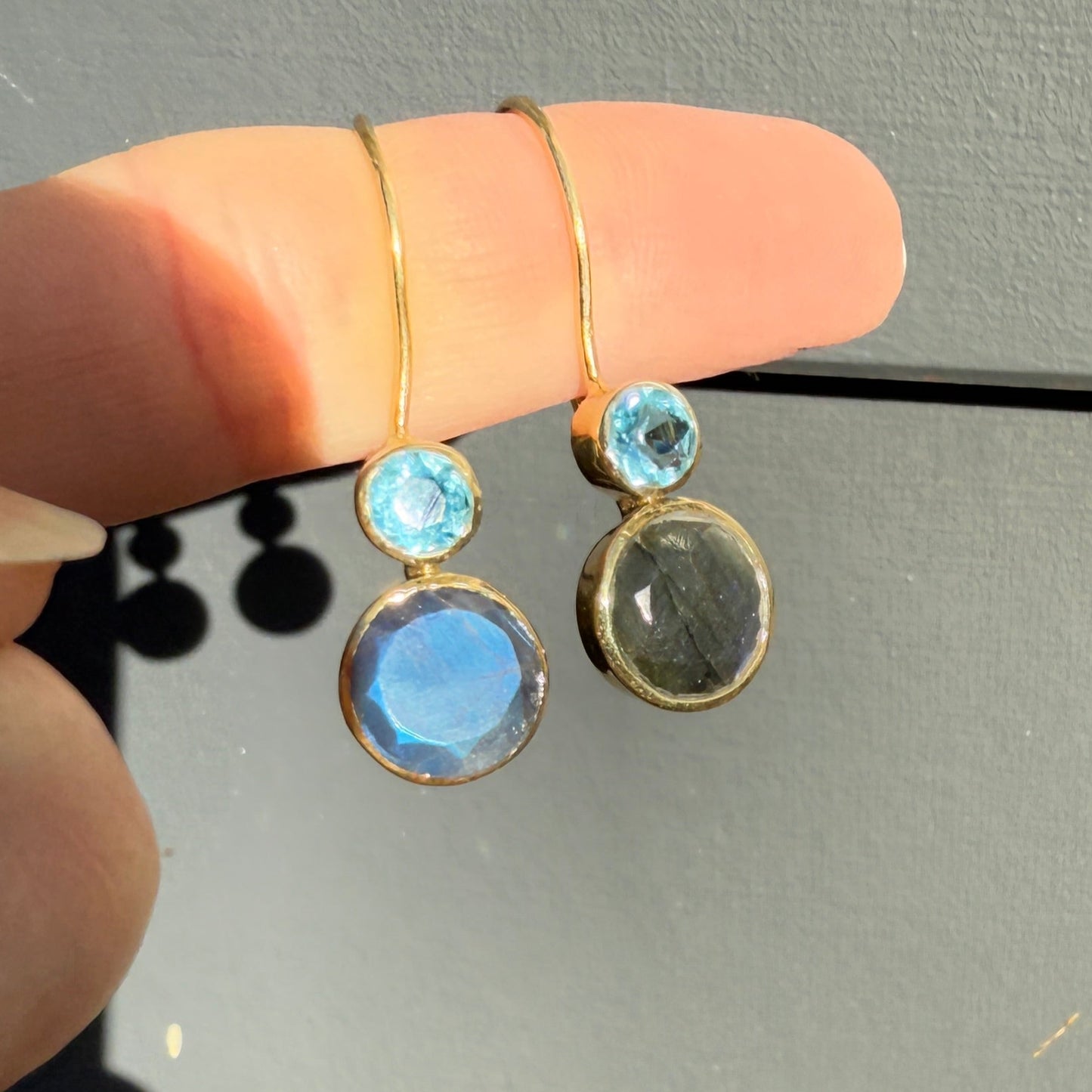 Gold filled Labradorite and blue topaz earrings silver